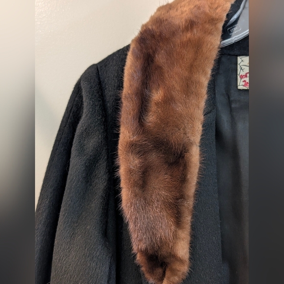 Vintage Thalhimer’s Black Wool Swing Coat w/ Fur Collar Old Hollywood Cabincore - Picture 8 of 10